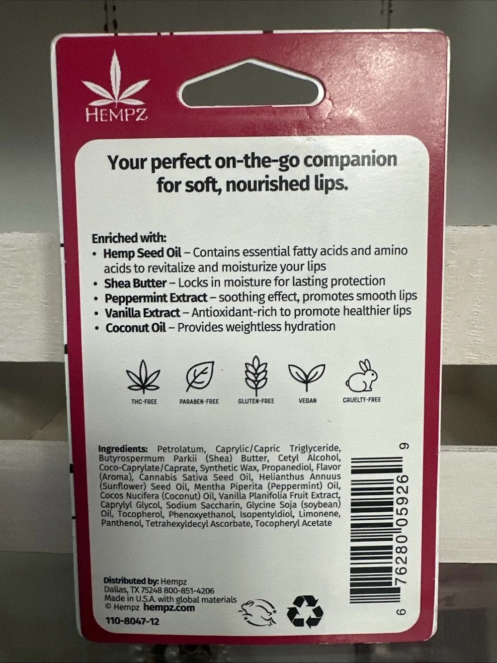 Hempz Pink Peppermint Meringue Lip Balm 0.44 oz Vegan‎ THC-Free NIP